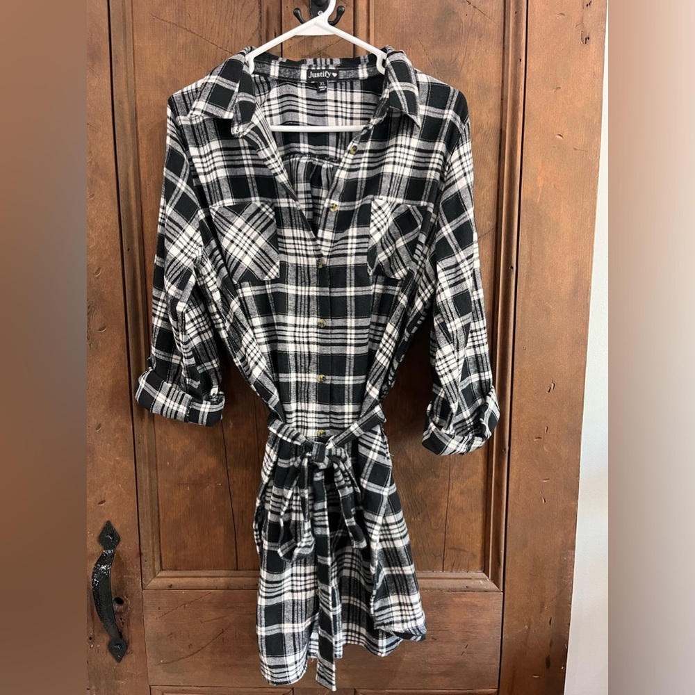 JUSTIFY FLANNEL DRESS WITH 3/4 SLEEVE